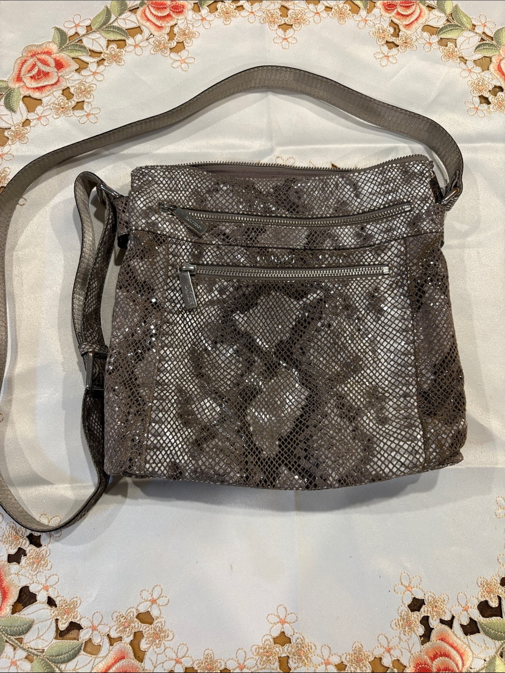 Danier Taupe Snakeskin-Effect Crossbody Bag